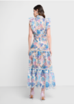 Floral Print Schiffli Blue Dress