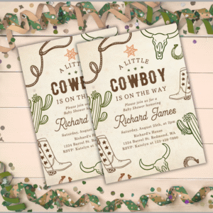 Editable Little Cowboy Baby Shower Invitation Template