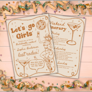 Editable Canva Lets go girls bachelorette invitation template