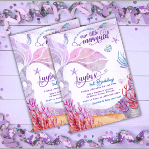 Editable Canva Mermaid Birthday invitation Template