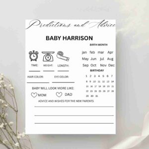 Gender Neutral Baby Shower Activity, Minimalist Printable Game, Baby Shower Predictions and Advice Card