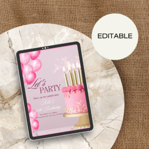 Editable Canva Pink Birthday Invitation Template