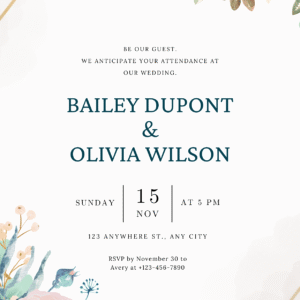 Editable Template, Watercolor Floral, Elegant Printable & Rustic Boho Wedding Invitation Card