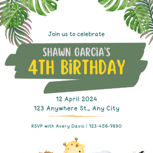 Editable Safari Party & Jungle Theme Birthday Invitation
