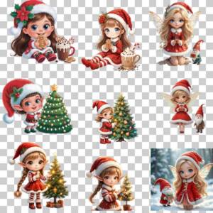 Christmas Fairy Girl PNG Bundle | Cute Winter Fairy Clipart | Santa Girl PNG | Holiday Fairy PNG | Transparent Background | 13 PNG Images