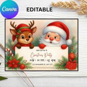 Santa and Reindeer Christmas Invitation 5 1