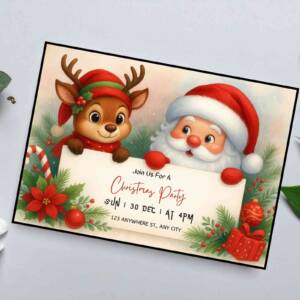 Santa and Reindeer Christmas Invitation 6 1
