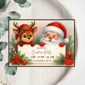 Santa and Reindeer Christmas Invitation 8