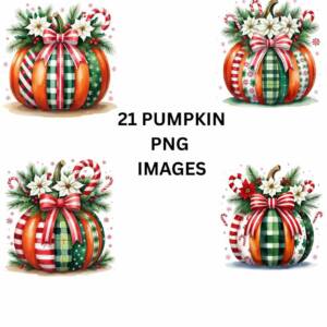 Christmas Pumpkin PNG Bundle | Festive Holiday Pumpkin Clipart | Christmas Decor Pumpkin PNG | Winter Pumpkin PNG | Transparent Background | 21 PNG Images