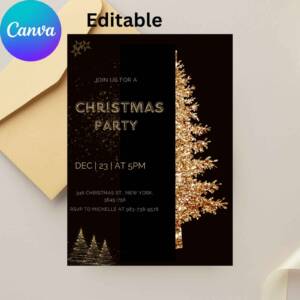 Elegant Gold Christmas Party Invitation Template | Black & Gold Holiday Invite | Printable Christmas Event Card | Instant Digital Download
