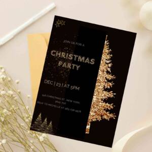 golden tree Christmas invite 5 1