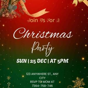 Elegant Christmas Party Invitation | Red & Green Holiday Invite | Festive Winter Celebration Card | Printable Xmas Event Template