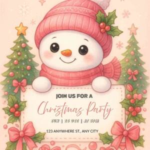 Snowman Christmas Party Invitation, Adorable Holiday Card, Family & Friends Festive Event Invite, Holiday Gift Idea