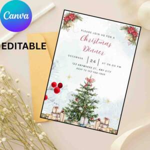 Christmas Dinner Invitation Template – Editable Holiday Party Invite, Printable Christmas Eve Invitation, Winter Celebration Digital Download